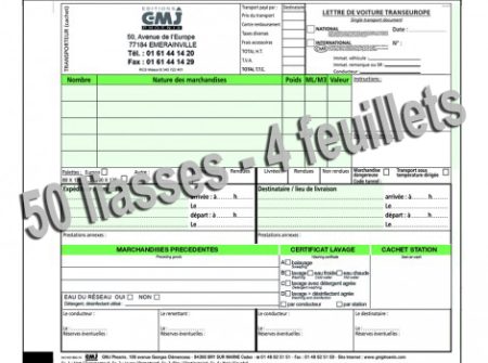 Carnet de lettres de voiture certificat de lavage 50 liasses 4 feuillets personnalisés 30012