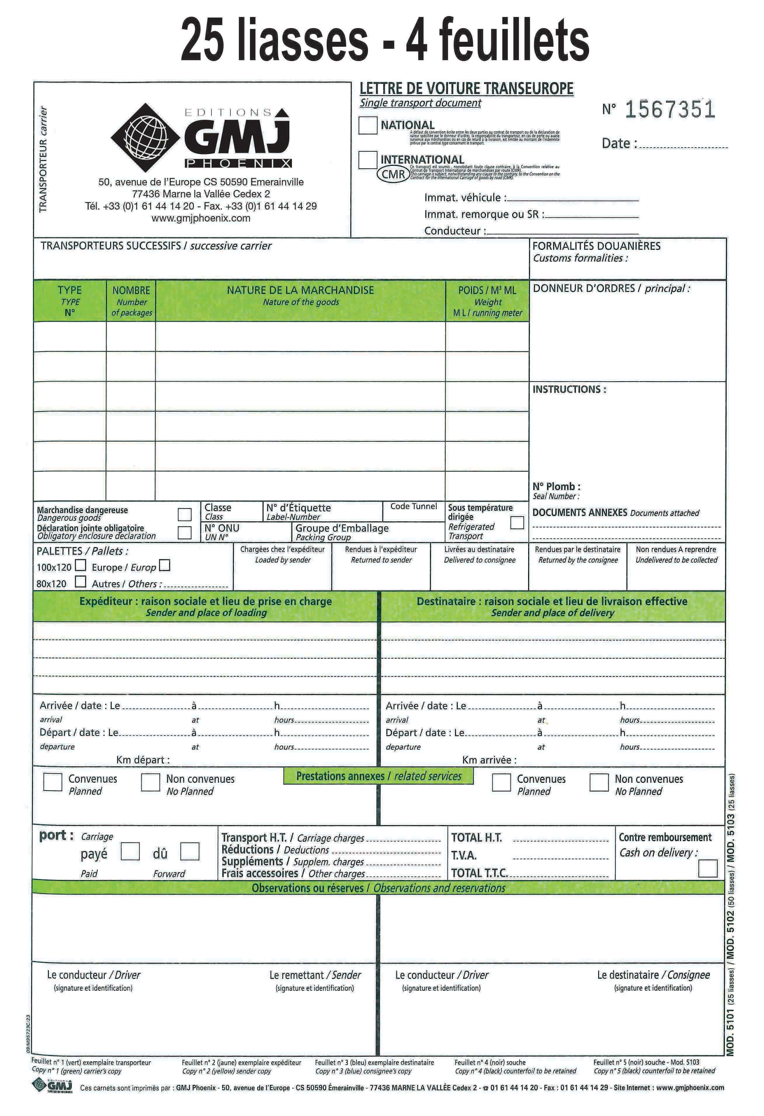 Carnet CMR personnalisé 5101NR